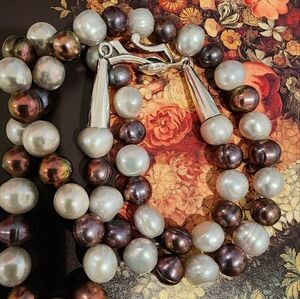 Pearl necklace genuine pearls 925 sterling silver clasp multicolor